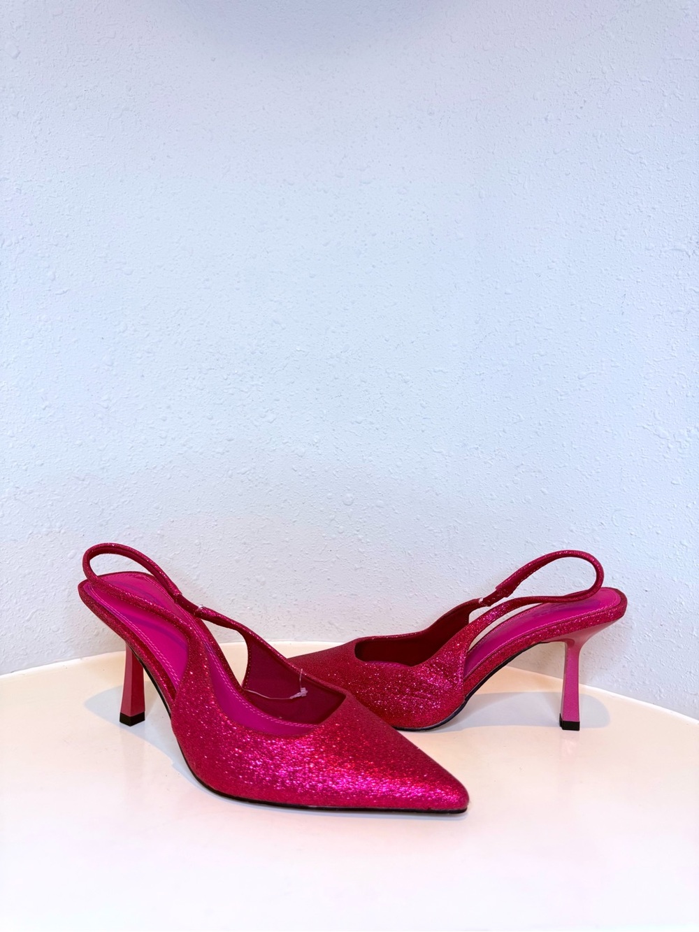 ASOS Fuchsia Glitter Pointed Toe Slingback Heel Size 7 NWT